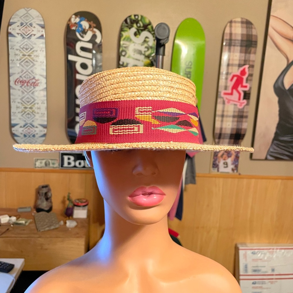 Map hat men’s flat woven straw